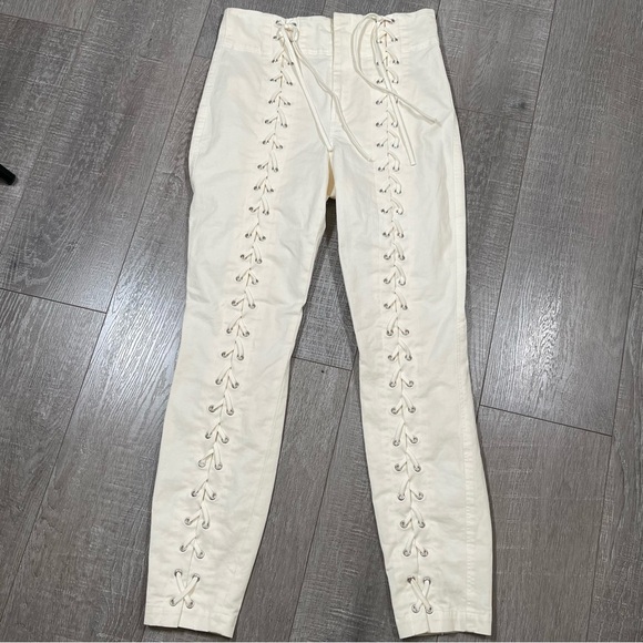 A.L.C. Denim - A.L.C. Women Kerrigan Lace-Up Skinny Pants Size 4 Ivoy